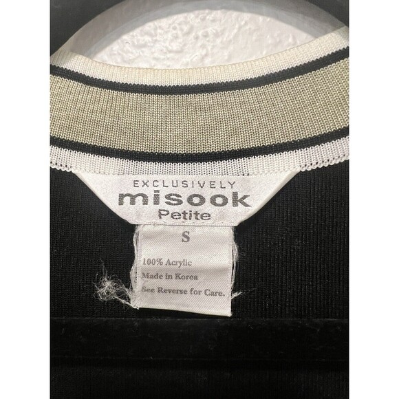 Exclusively Misook  Petite Size Small Long Open Cardigan Knit  Black Green Trim - Picture 4 of 5